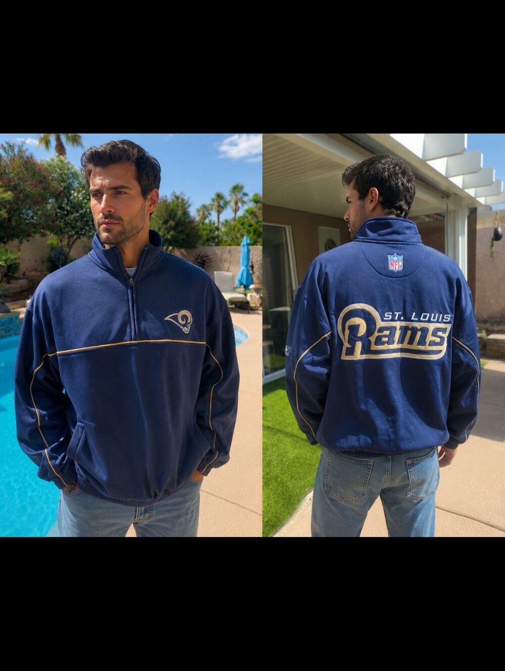 Reebok Navy Blue Los Angeles Rams Pullover Jacket